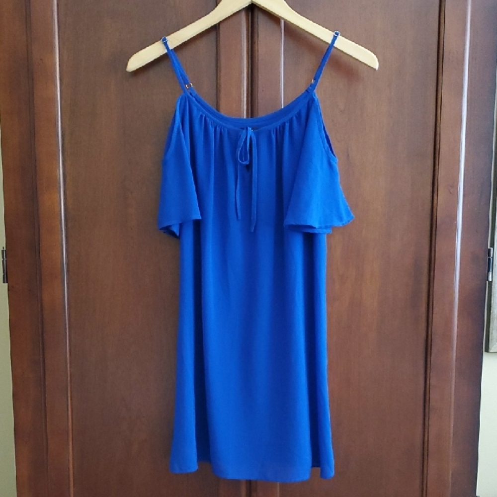 Forever 21 Blue Off-Shoulder Spaghetti Strap Mini Dress